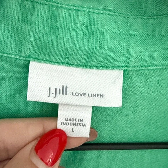 J Jill Love Linen Elegant Green Button-Up Dress Size Large - Picture 2 of 8